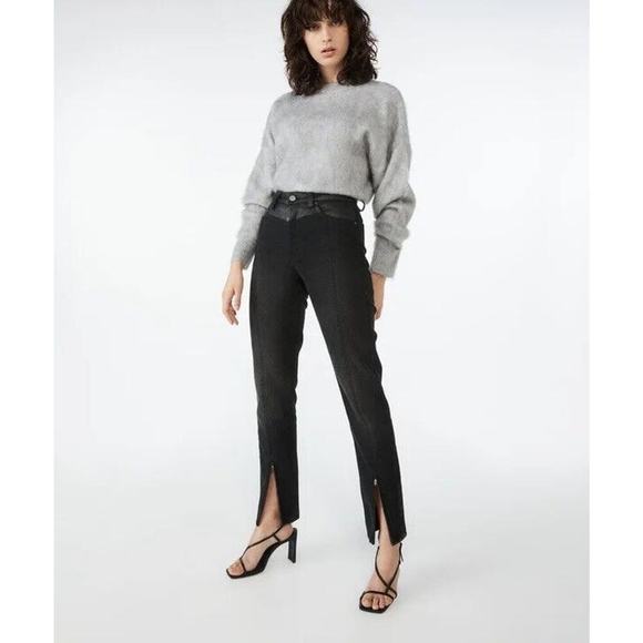 Ksubi NWT Womens 26 Slim Pin Throwblack Biker Jean Black Leather Waist - Picture 1 of 16